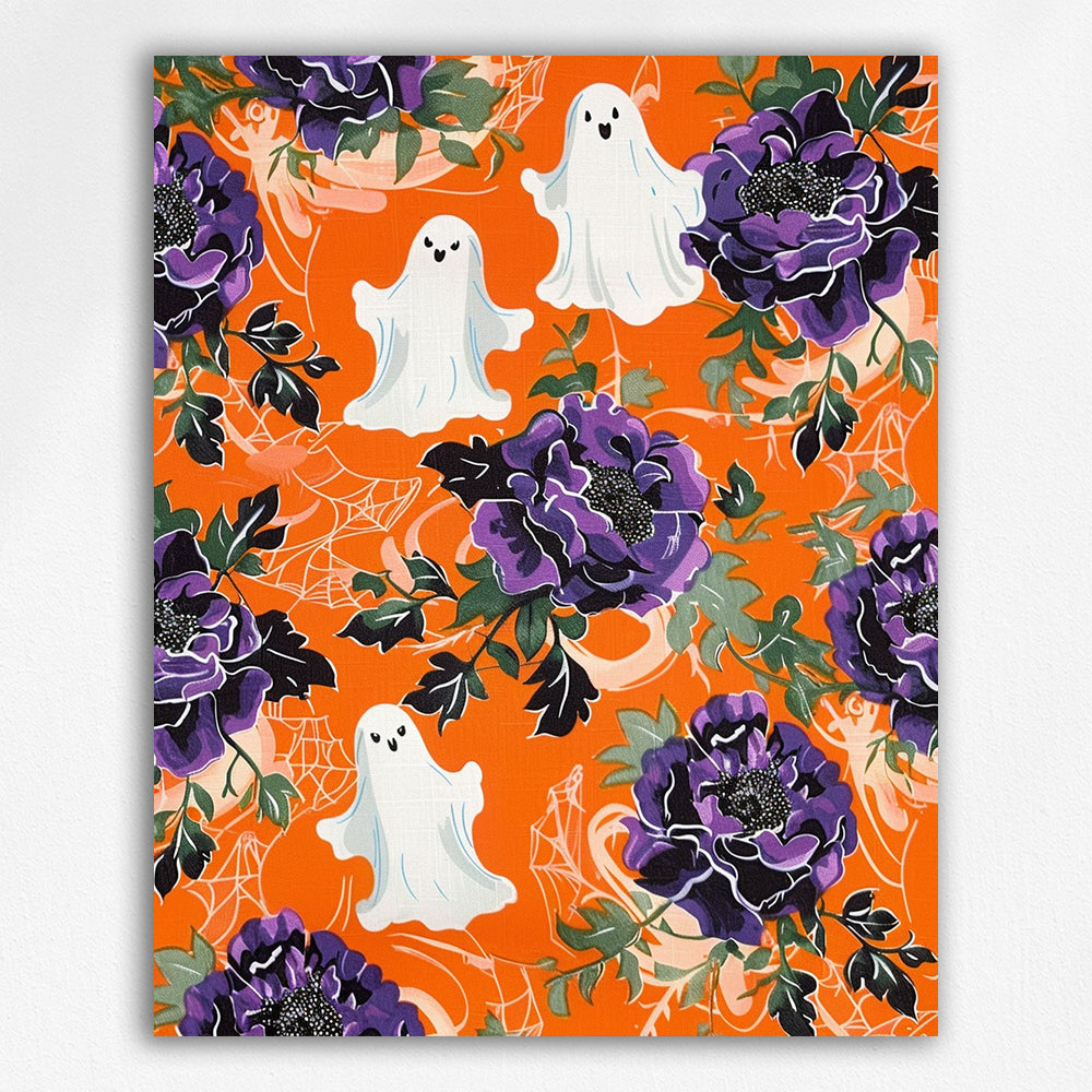 Teal Ghost + Pumpkin Floral Print#6