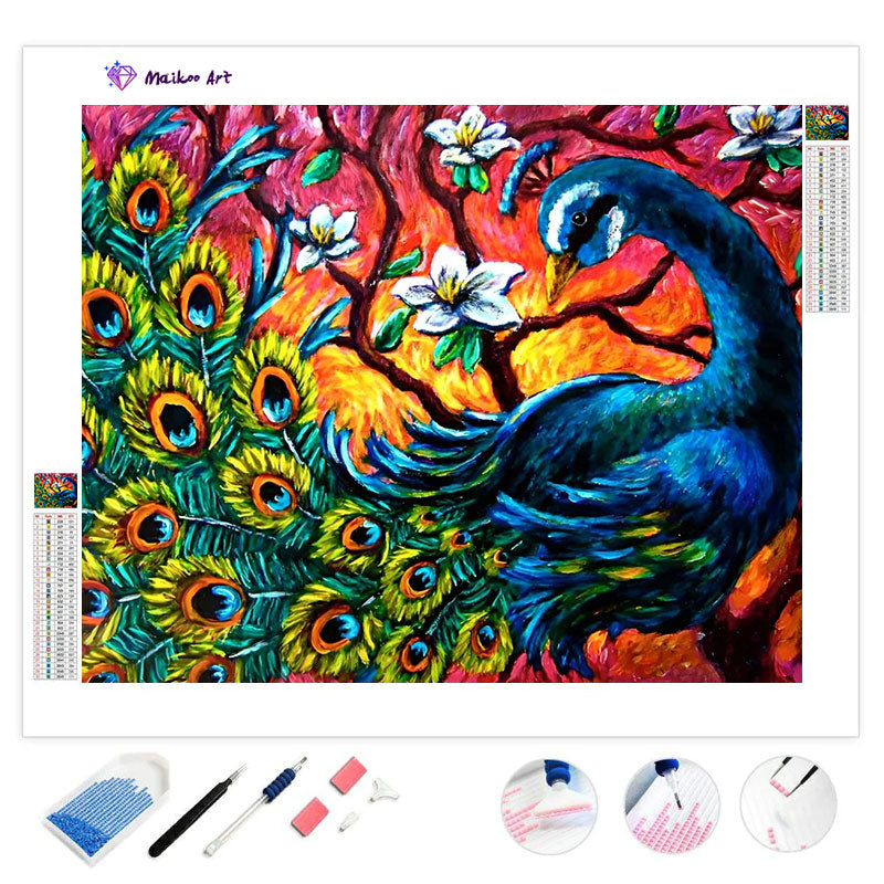 Majestätisches Pfauen-Buntglas von Maikoo™ Diamond Painting Kit 